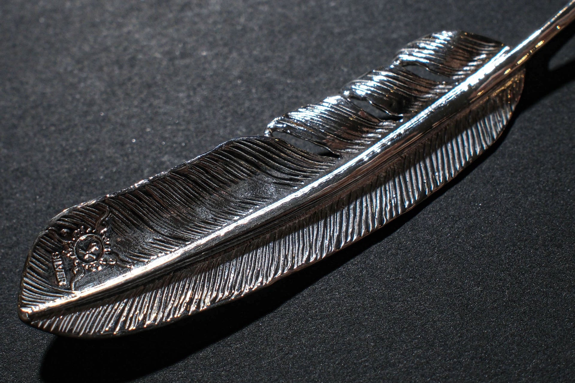 First Arrow's Large Silver Feather With Turquoise Pendant (P-003)