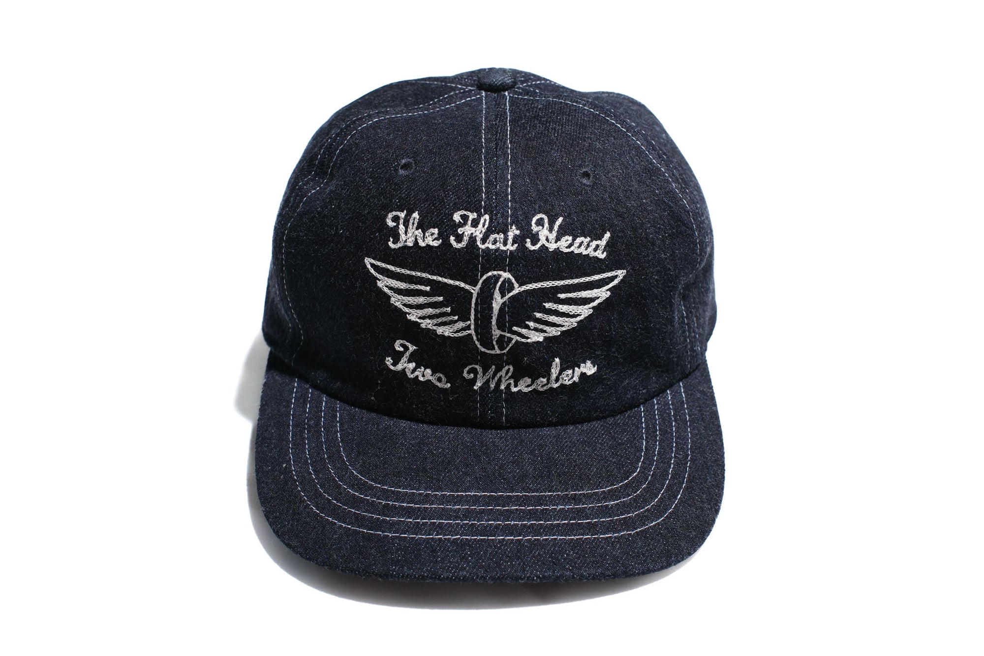 The Flat Head 12oz Selvage Denim "Flying Wheel" Trucker Cap (Grand Indigo)