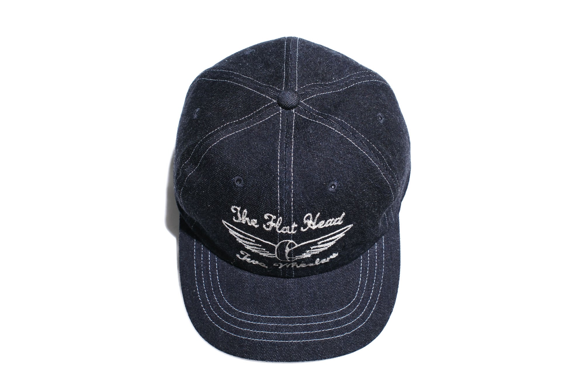 The Flat Head 12oz Selvage Denim "Flying Wheel" Trucker Cap (Grand Indigo)