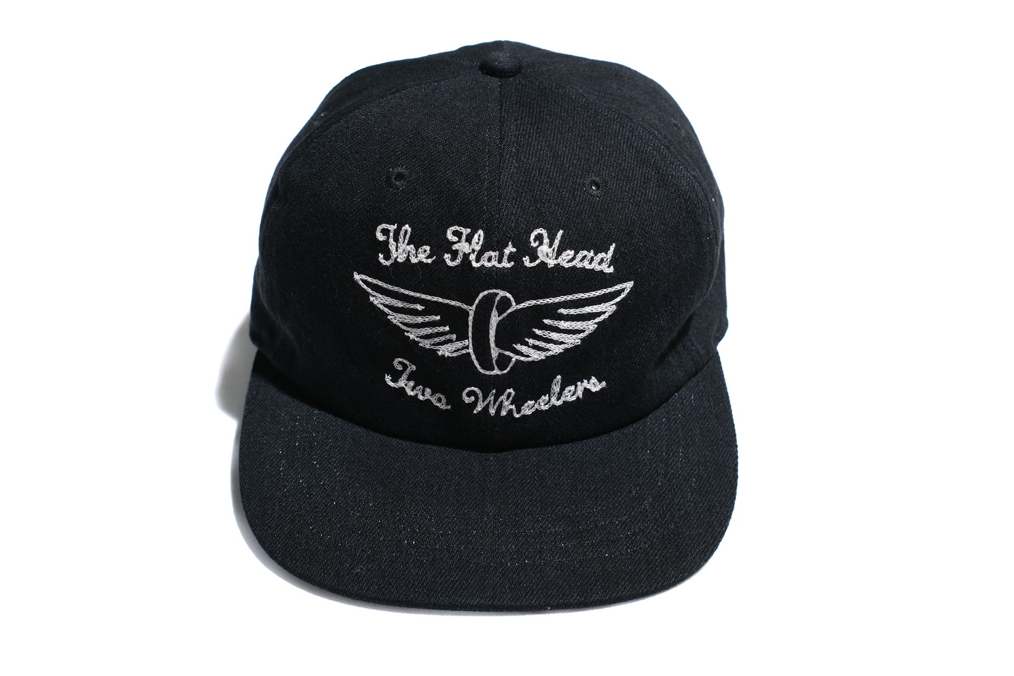 The Flat Head 12oz Selvage Denim "Flying Wheel" Trucker Cap (Solid Black)