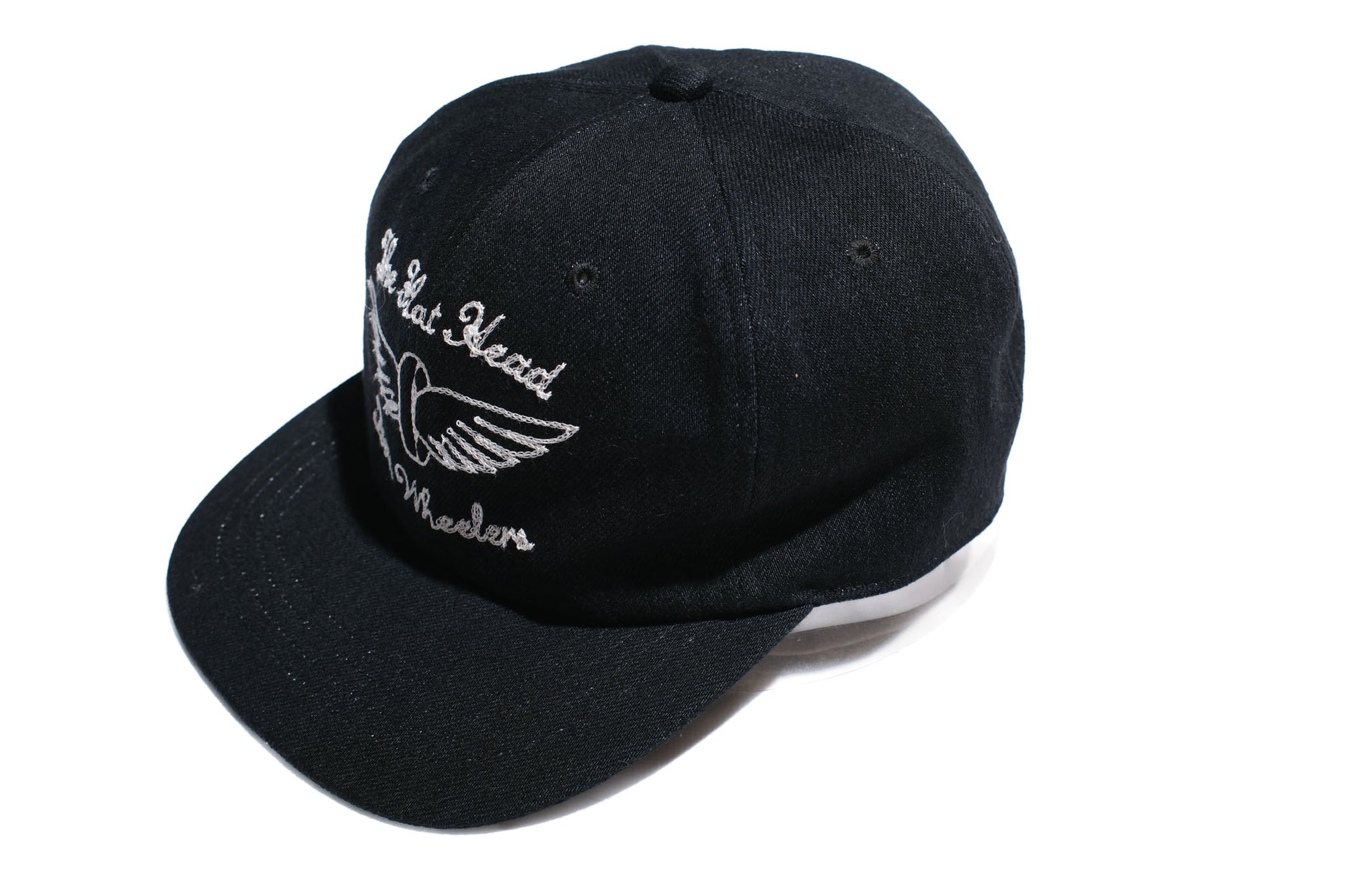 The Flat Head 12oz Selvage Denim "Flying Wheel" Trucker Cap (Solid Black)