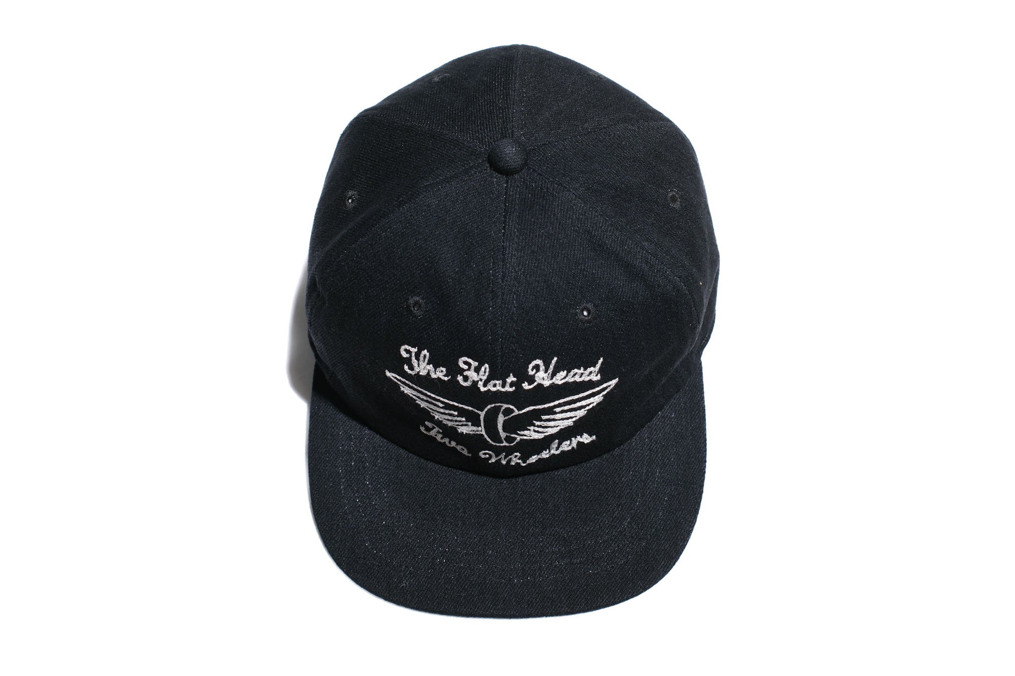 The Flat Head 12oz Selvage Denim "Flying Wheel" Trucker Cap (Solid Black)