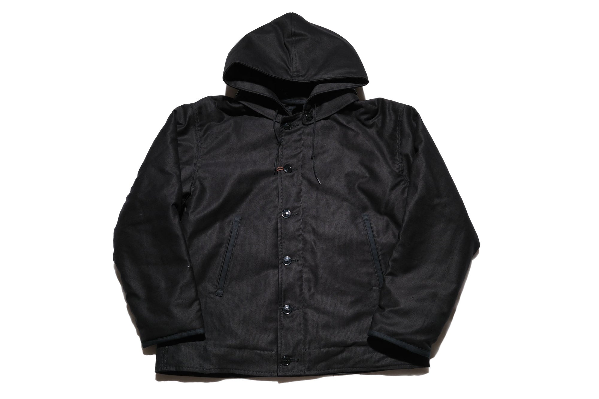 Stevenson Overall Co. Heavyweight Jungle Cloth "Navigateur" Hooded Deck Jacket (Solid Black)