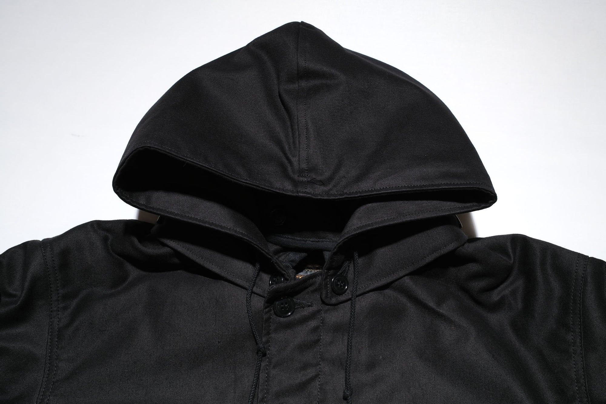 Stevenson Overall Co. Heavyweight Jungle Cloth "Navigateur" Hooded Deck Jacket (Solid Black)