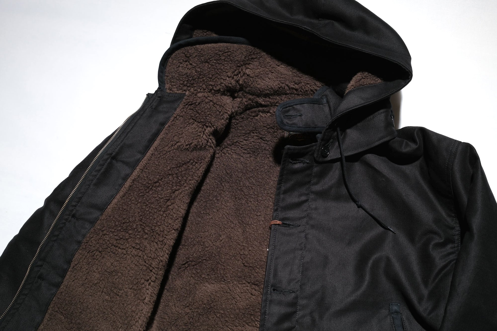 Stevenson Overall Co. Heavyweight Jungle Cloth "Navigateur" Hooded Deck Jacket (Solid Black)