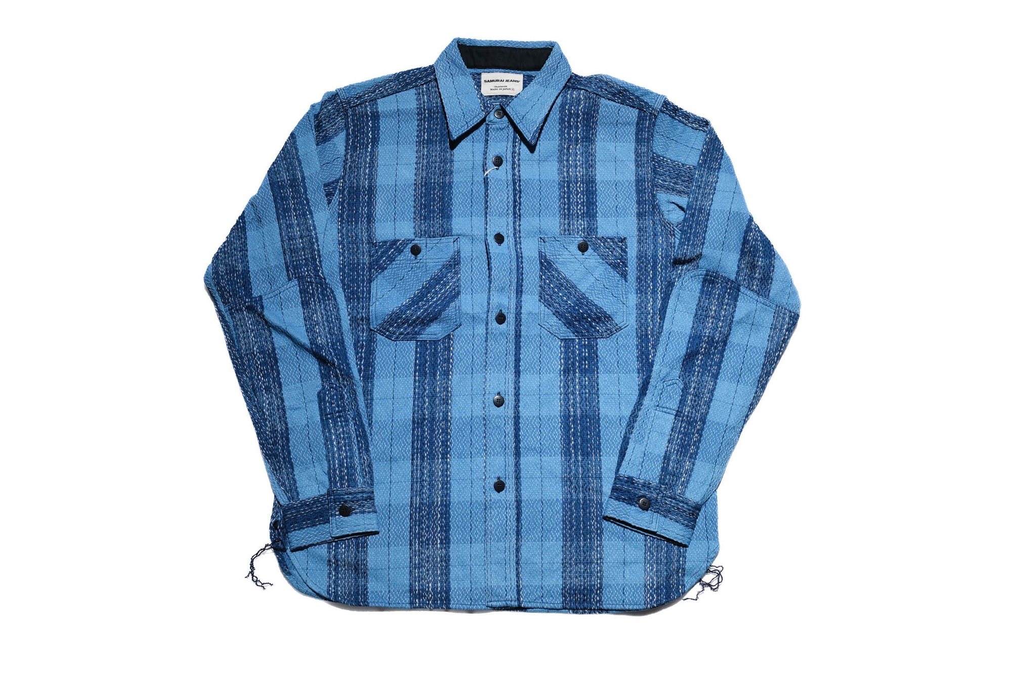 Samurai 12oz Natural Indigo Dyed "Rain Kasuri" Sashiko Work Shirt