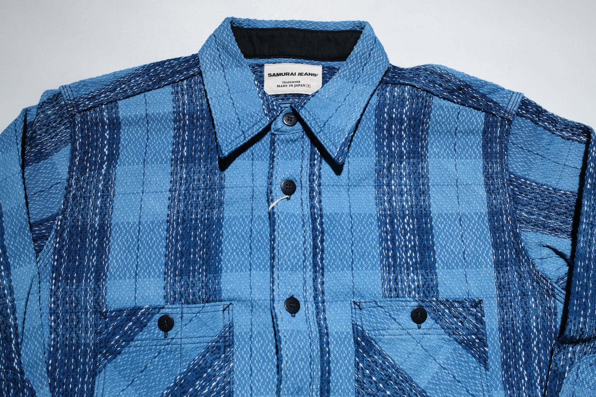 Samurai 12oz Natural Indigo Dyed "Rain Kasuri" Sashiko Work Shirt