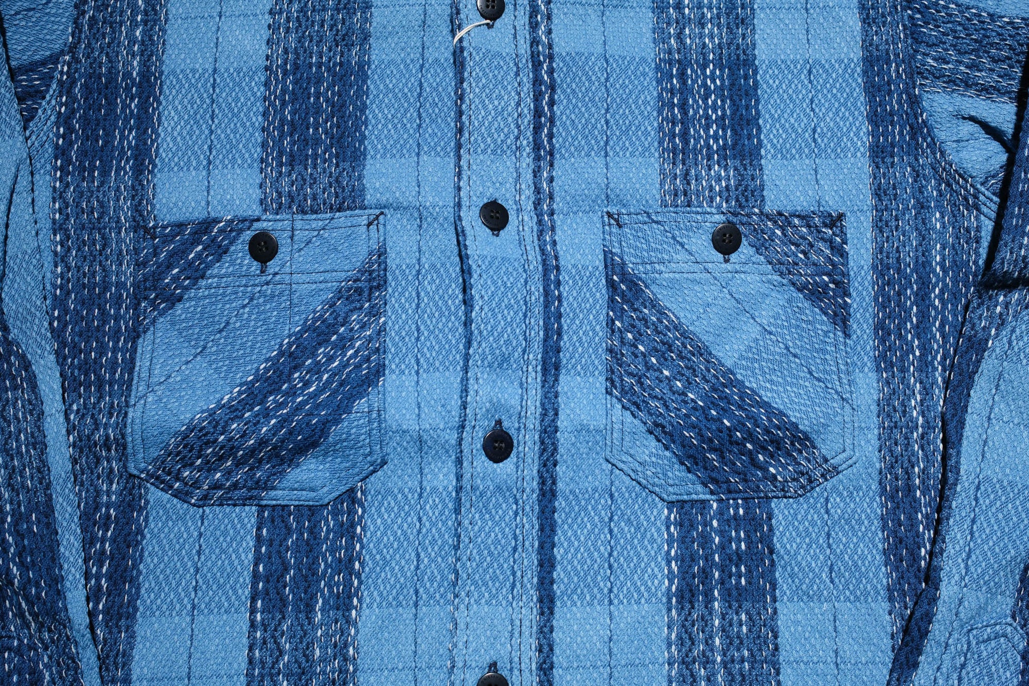 Samurai 12oz Natural Indigo Dyed "Rain Kasuri" Sashiko Work Shirt