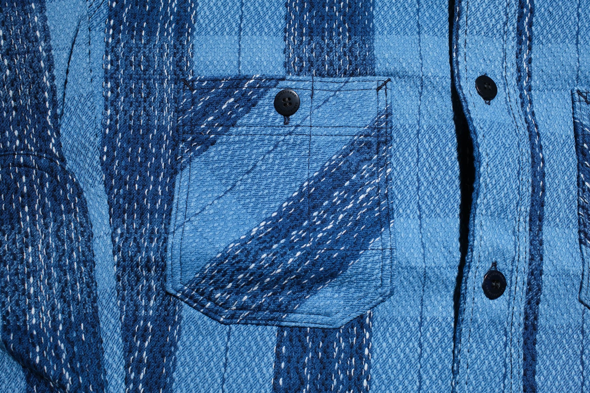 Samurai 12oz Natural Indigo Dyed "Rain Kasuri" Sashiko Work Shirt