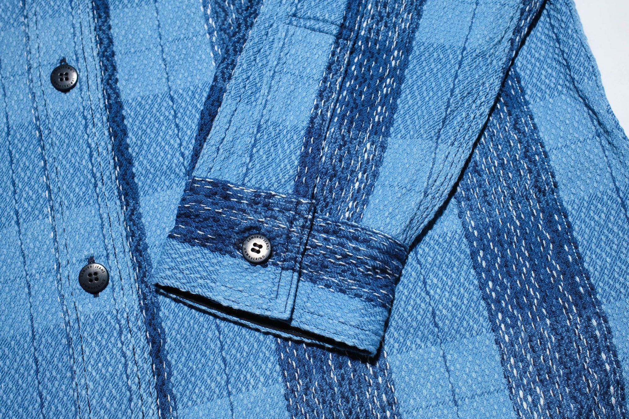 Samurai 12oz Natural Indigo Dyed "Rain Kasuri" Sashiko Work Shirt