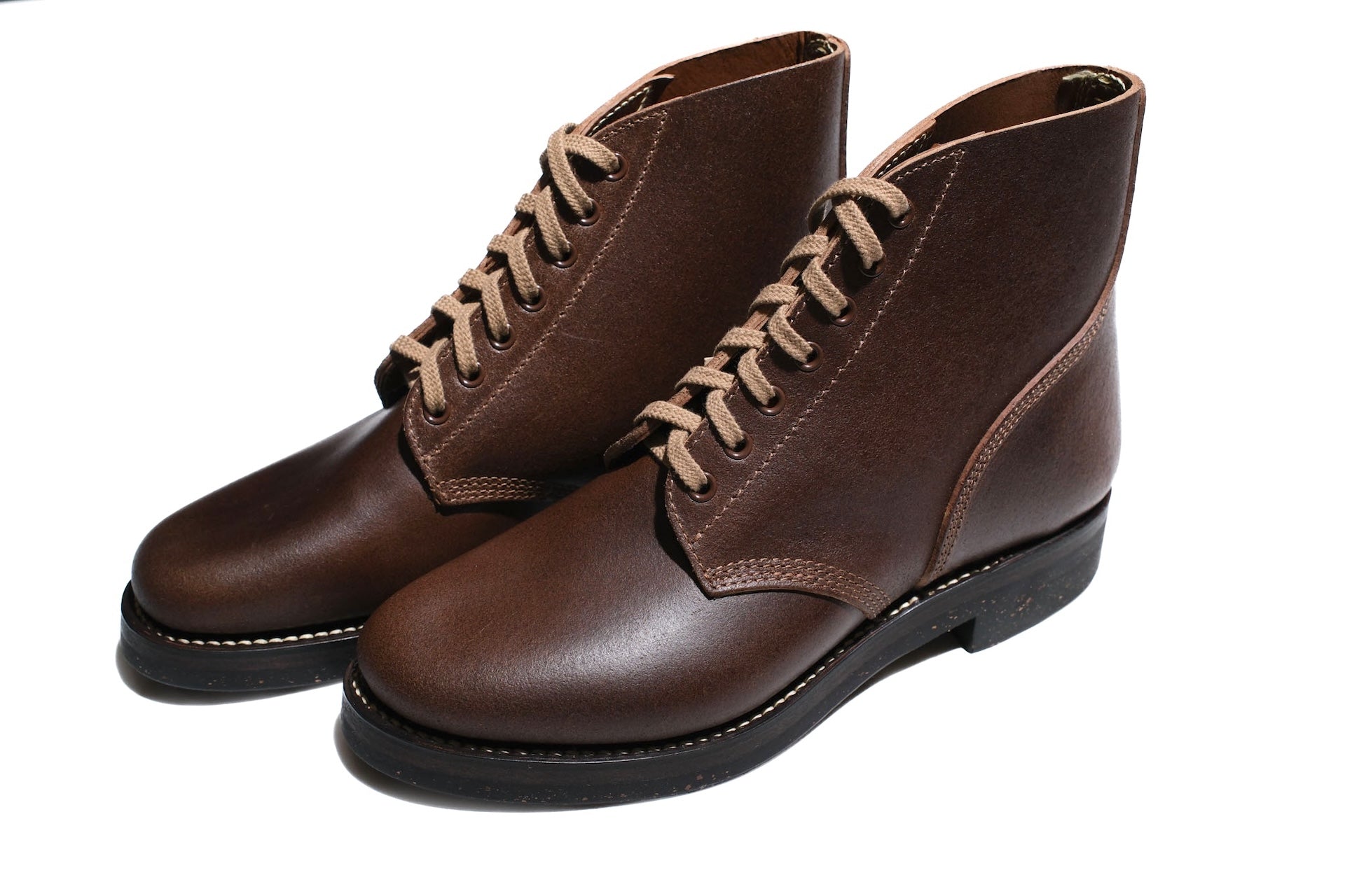 Skoob X CORLECTION Horween Waxed Cowhide "INFANTRY" Boots (Brown Tea-core)