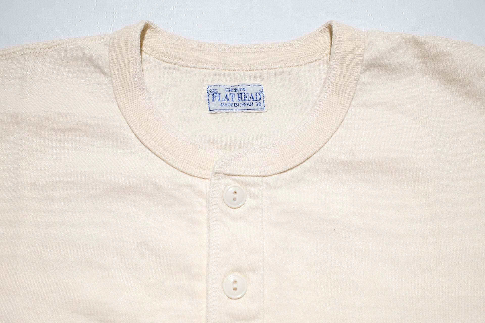 The Flat Head 24 Version 9oz Loopwheeled Henley Tee (Cream)