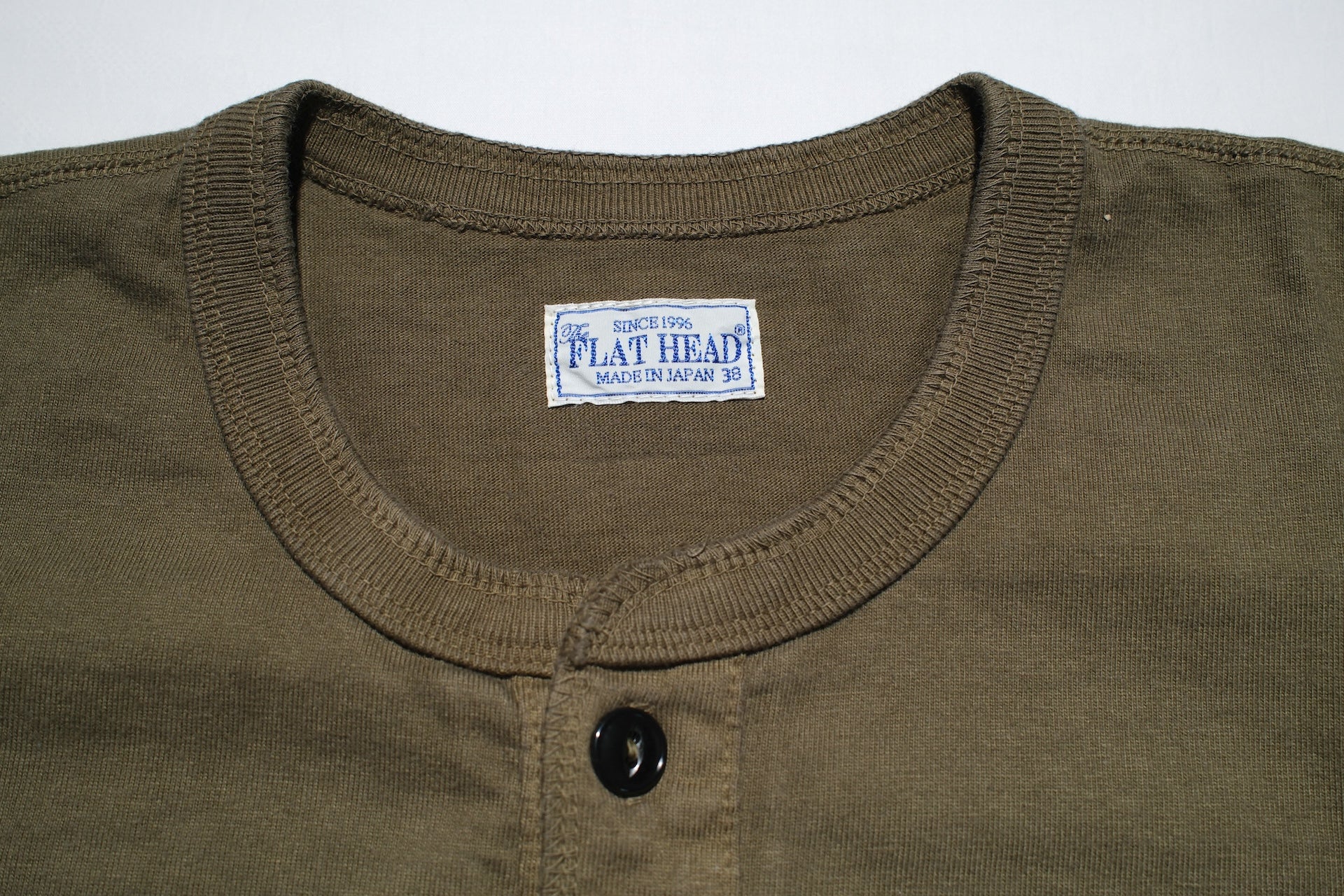 The Flat Head 24 Version 9oz Loopwheeled Henley Tee (Olive)