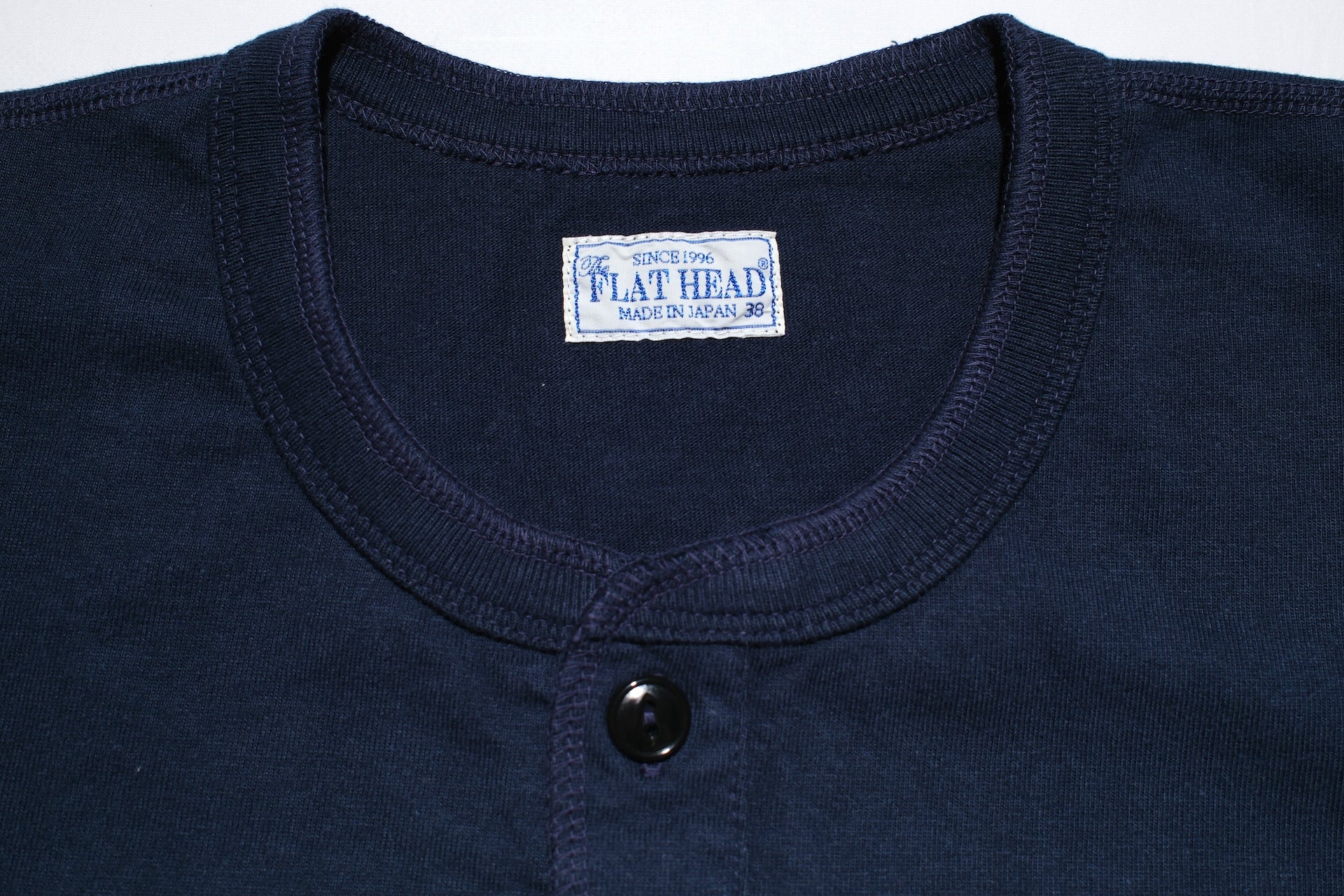 The Flat Head 24 Version 9oz Loopwheeled Henley Tee (Navy)