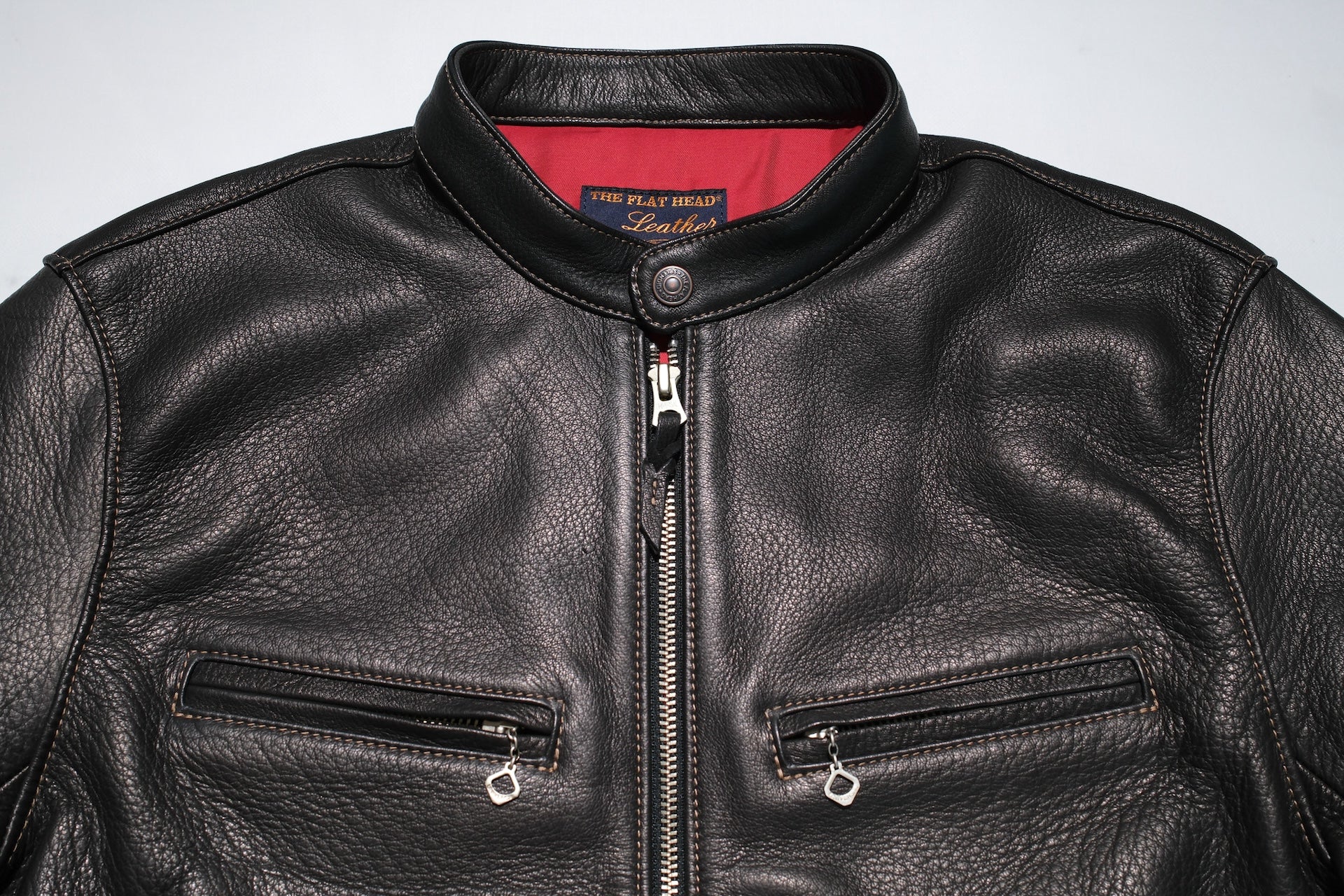 The Flat Head 'Ultimate' Deerskin Stand Collar Single Rider Jacket (Black Teacore)