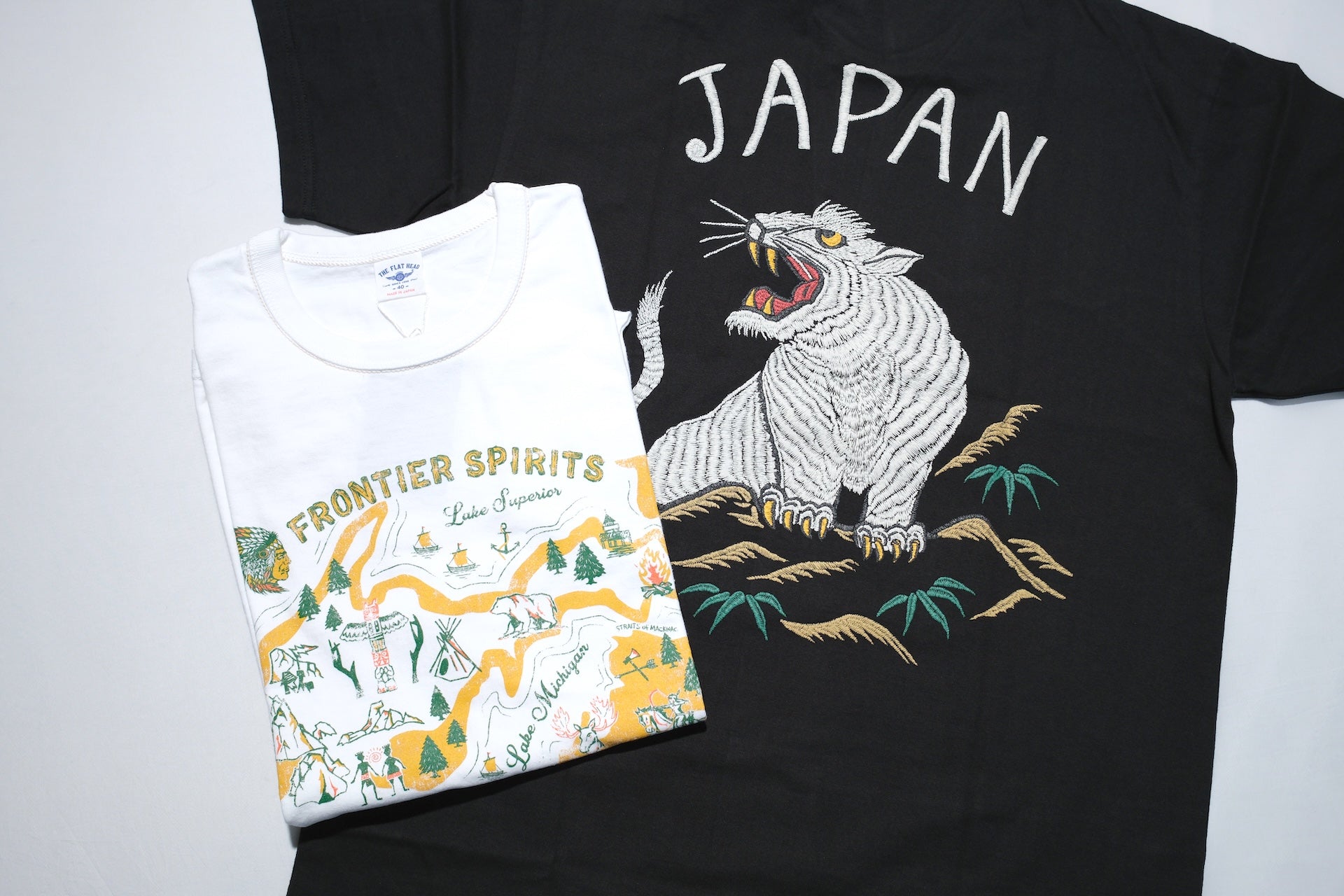 The Flat Head 9oz "Sukajan Tiger" Loopwheeled Tee (Black)