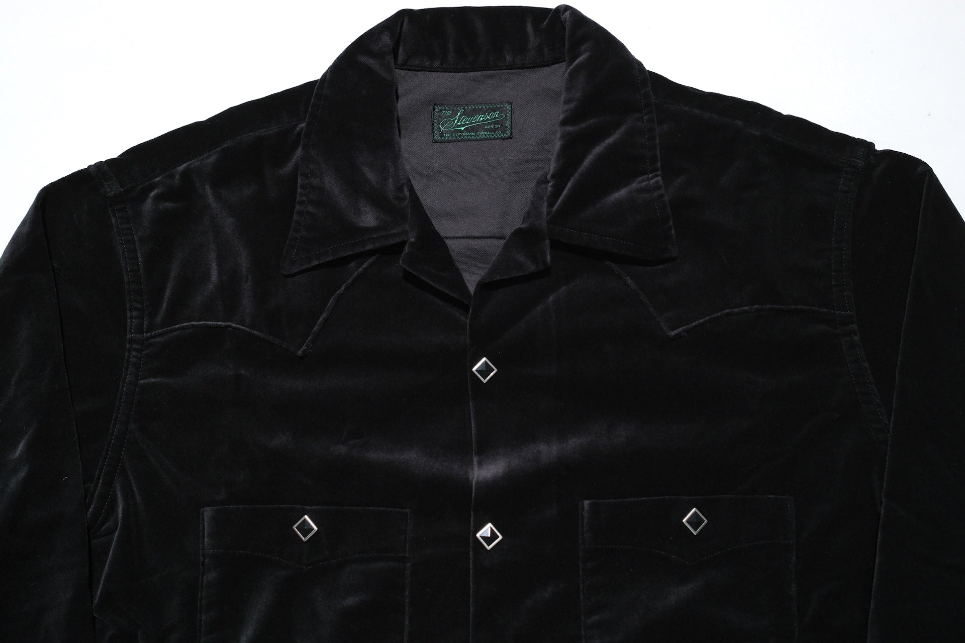 Stevenson Overall Co. Medium-weight Velveteen “UrbanLasso” Western Shirt (Solid Black)
