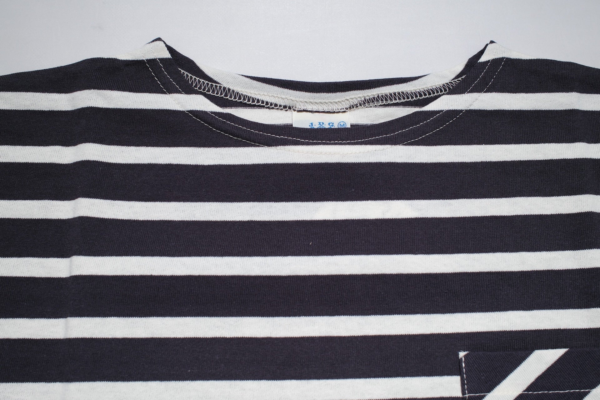 John Gluckow X Warehouse Co. 6oz "Deck" Loopwheeled Pocket Tee (Navy X Off White)