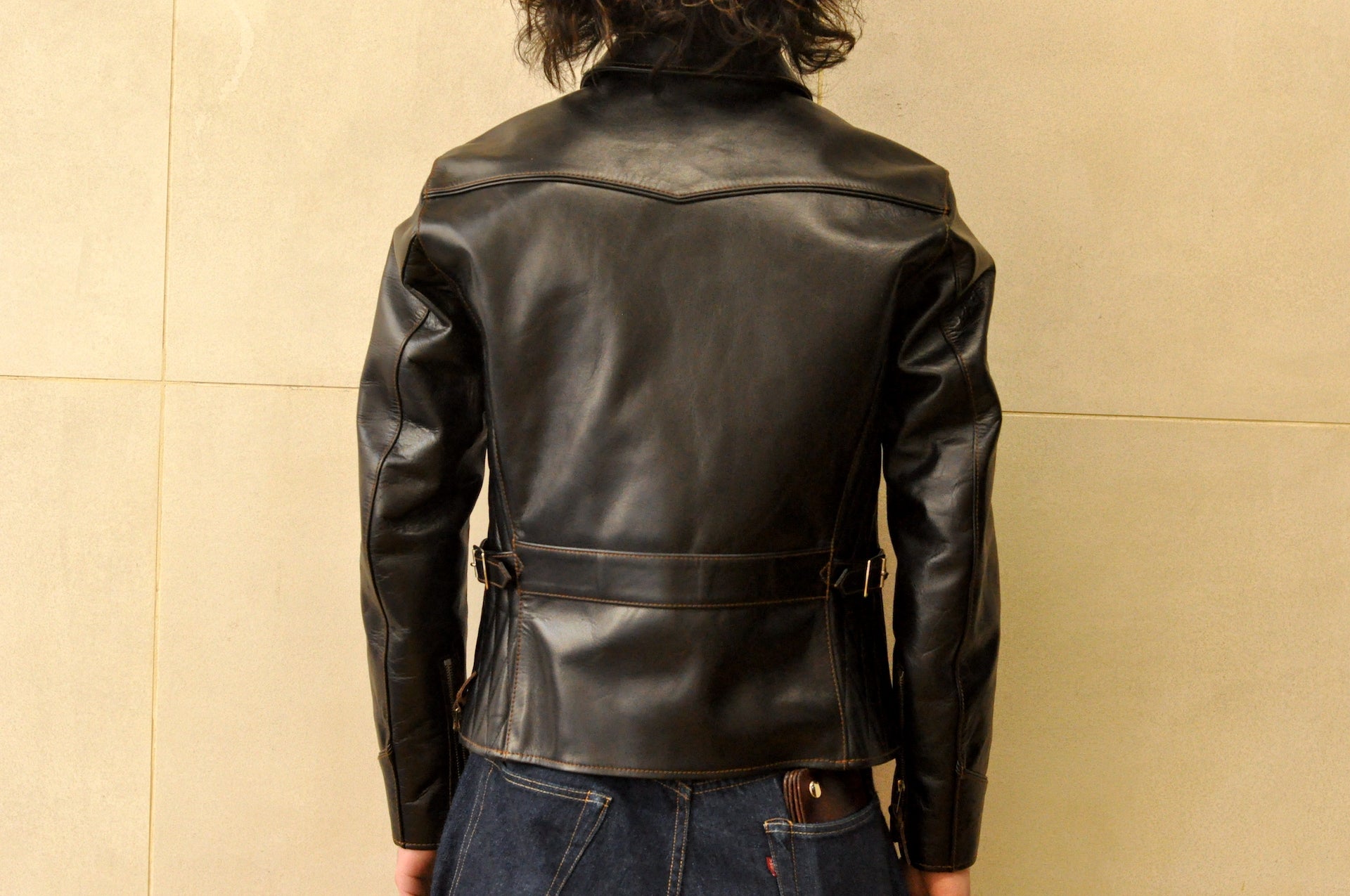 The Flat Head Horsehide Quilted Single Riders Jacket  (Black Tea-cored)