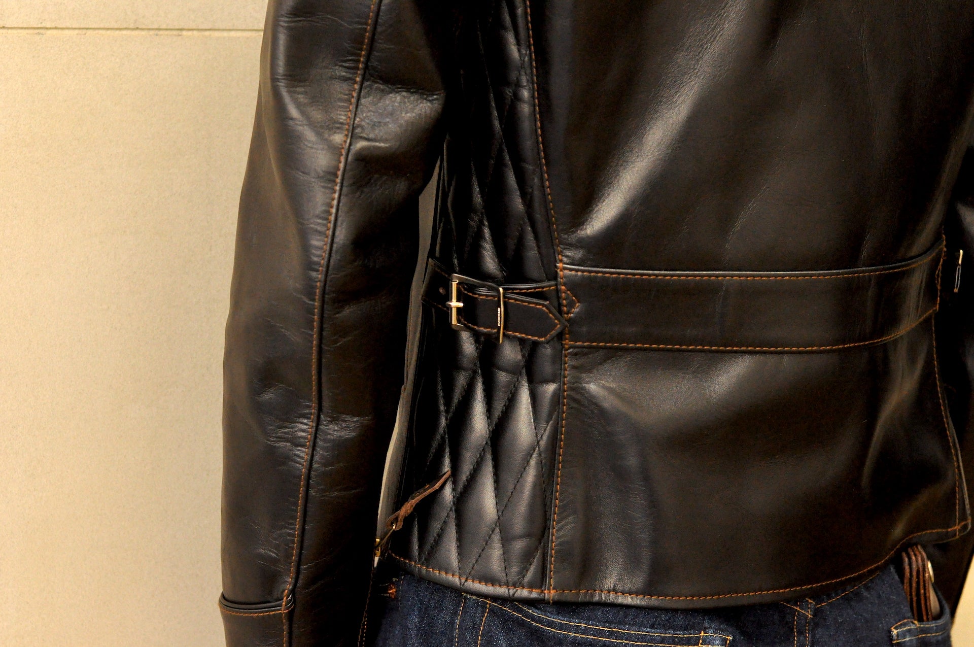 The Flat Head Horsehide Quilted Single Riders Jacket  (Black Tea-cored)