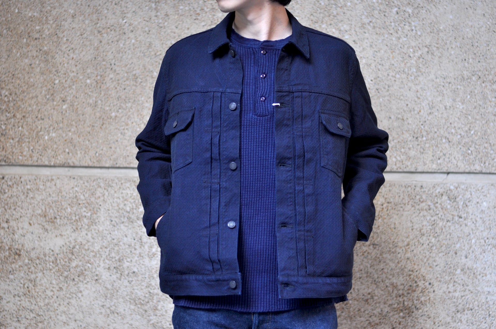 Pure Blue Japan 12.5oz "Double-Warps" Sashiko Type 2 Jacket (Indigo X Black)