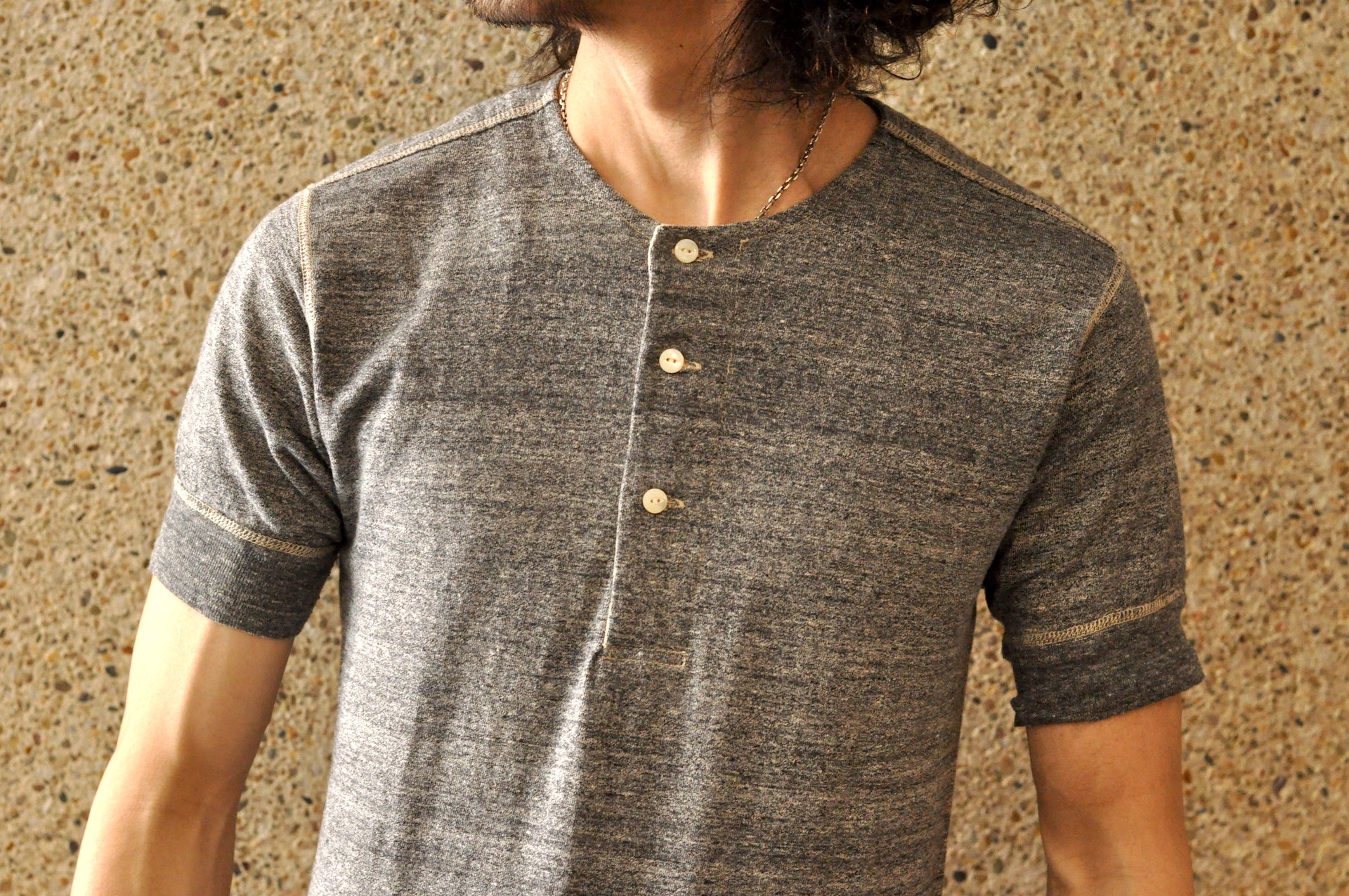 Stevenson Overall Co. 7oz Super Slow Loopwheeled SideFlex Henley Tee (Heather Grey)