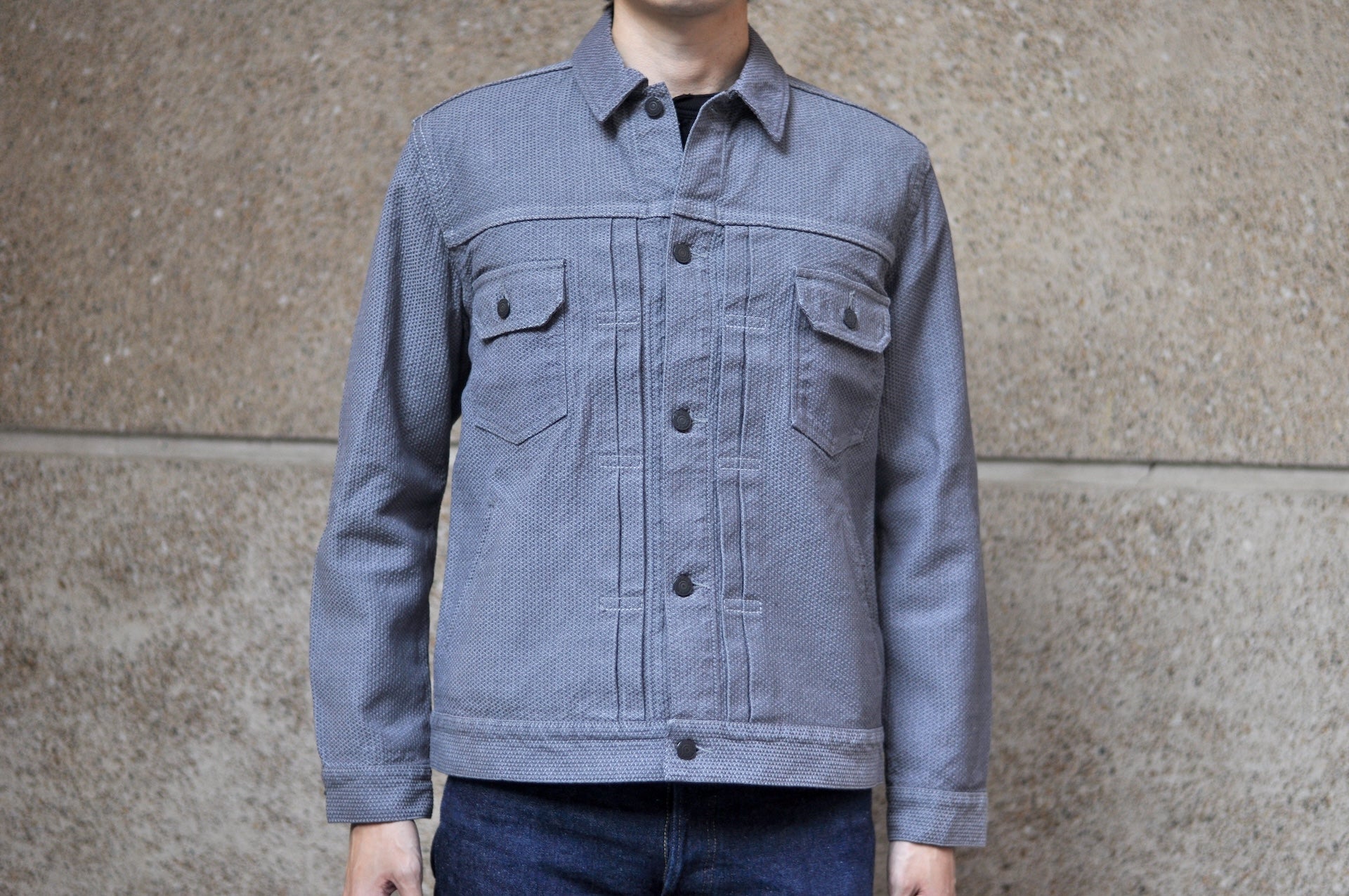 Pure Blue Japan 12.5oz "Double-Warps" Sashiko Type 2 Jacket (Heather Grey X Black)