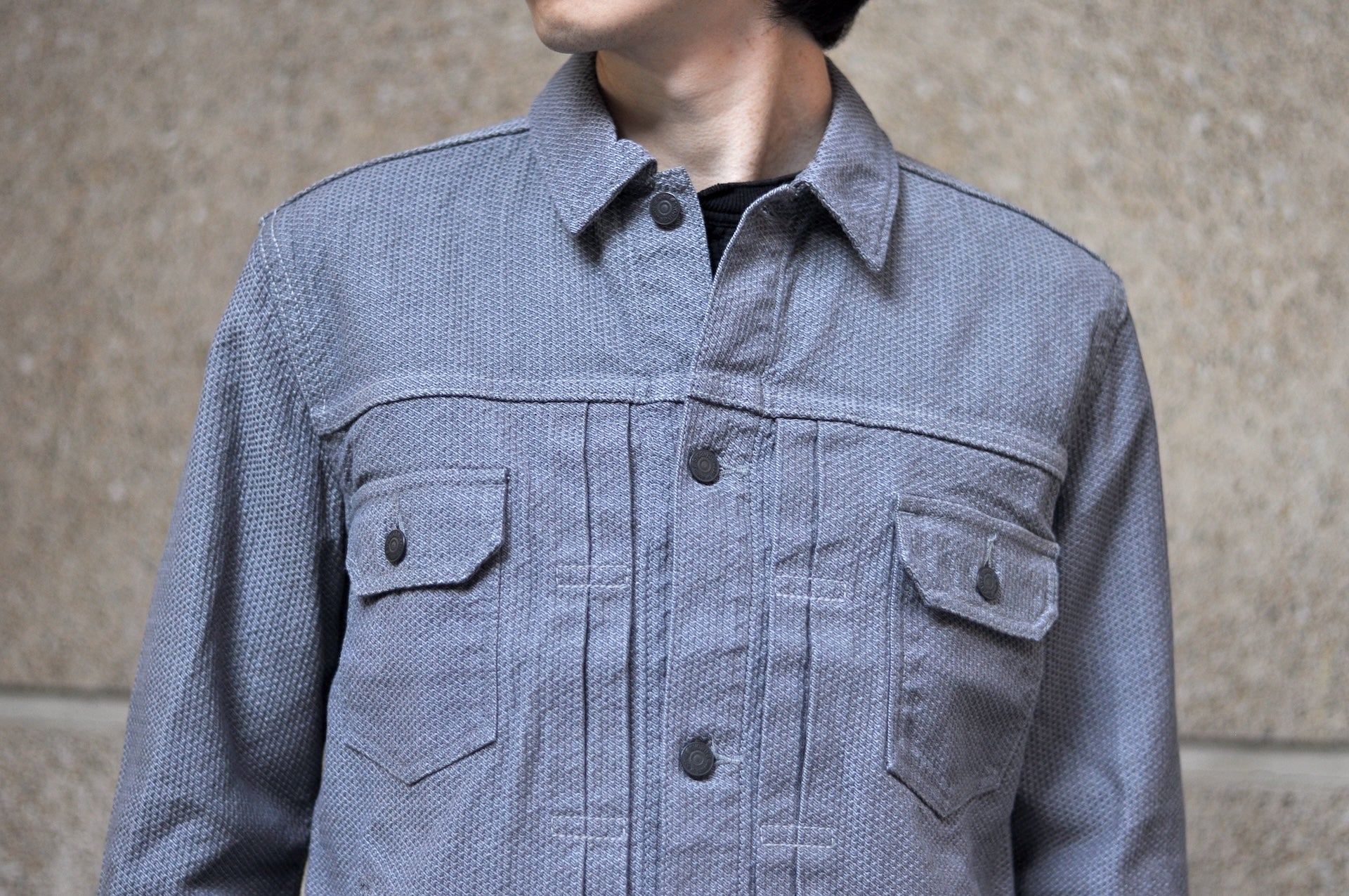 Pure Blue Japan 12.5oz "Double-Warps" Sashiko Type 2 Jacket (Heather Grey X Black)