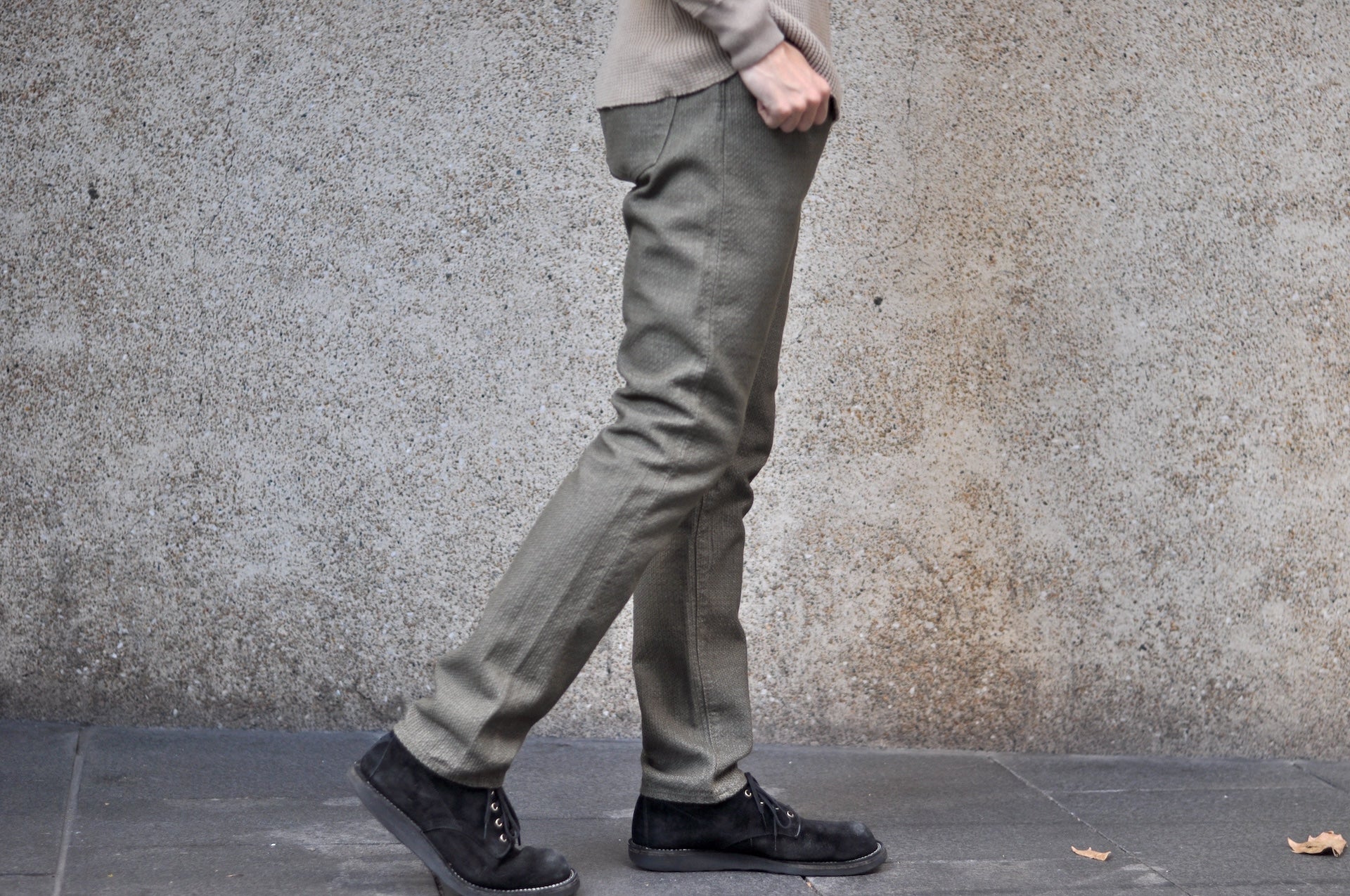 Pure Blue Japan 12.5oz "Double-Warps" Sashiko Trousers (Olive X Olive)