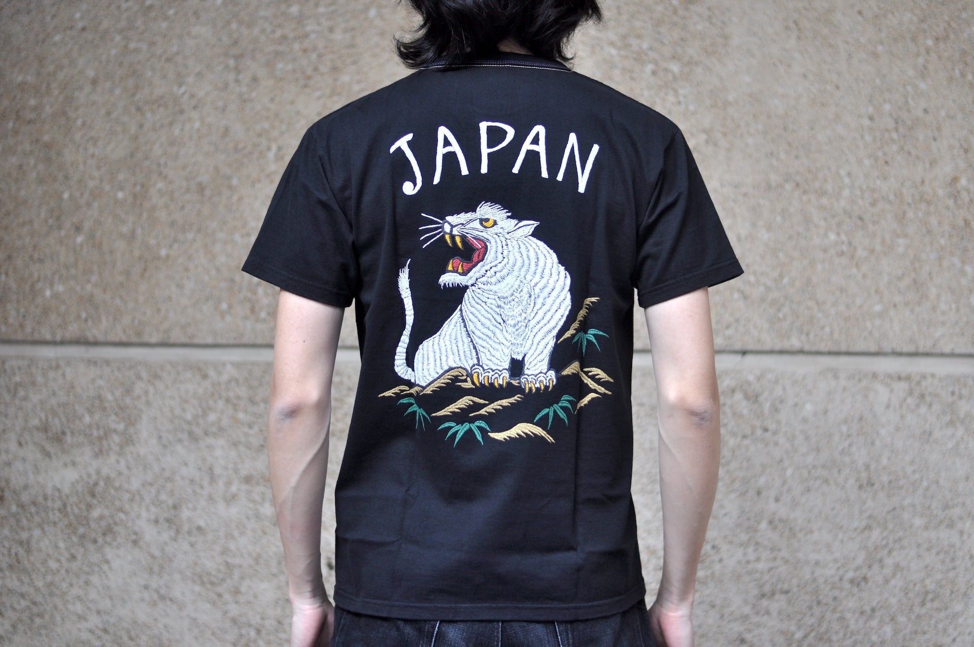 The Flat Head 9oz "Sukajan Tiger" Loopwheeled Tee (Black)