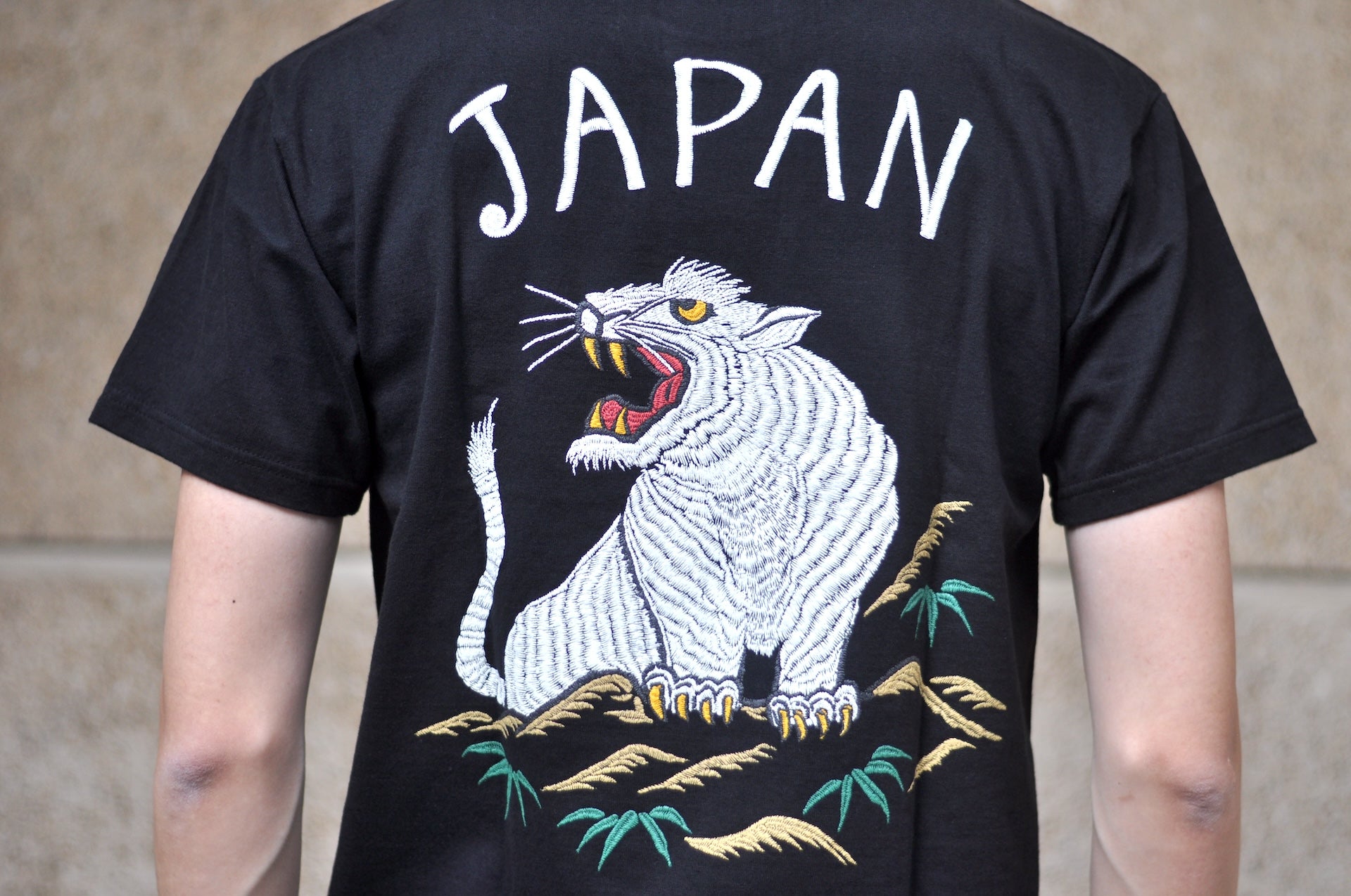 The Flat Head 9oz "Sukajan Tiger" Loopwheeled Tee (Black)