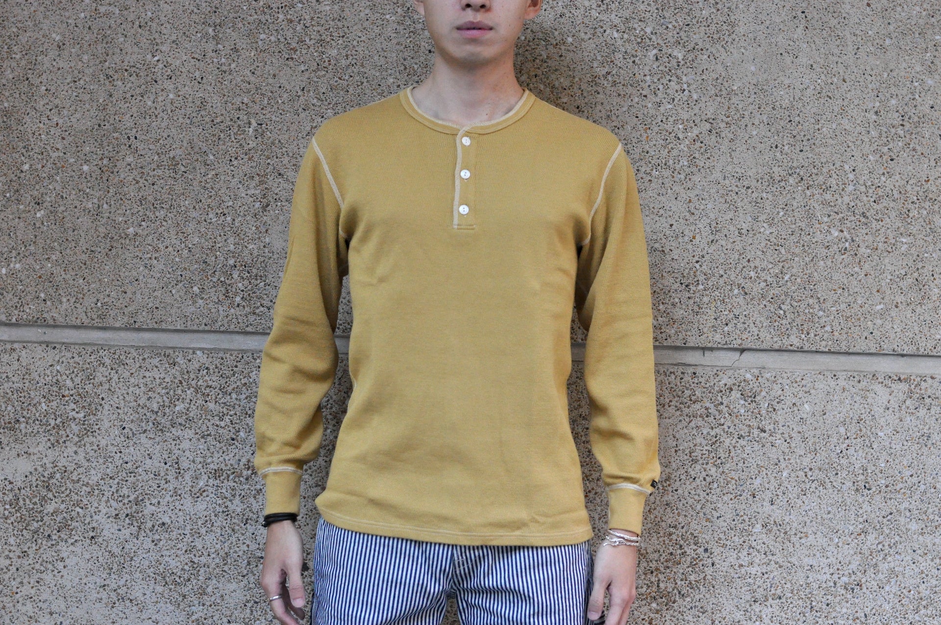 The Flat Head "Standard" L/S Henley Thermal Tee (Mustard)