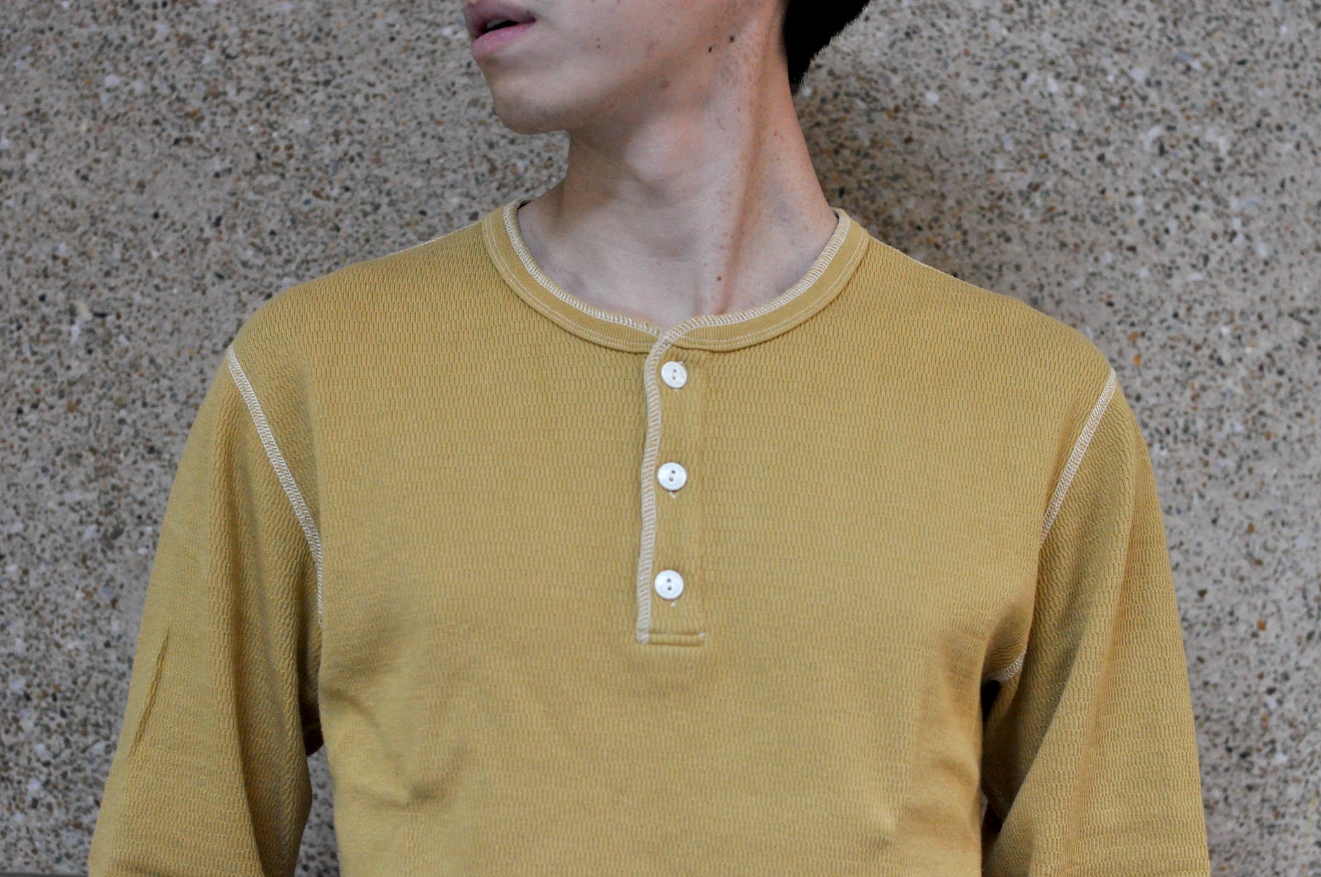 The Flat Head "Standard" L/S Henley Thermal Tee (Mustard)