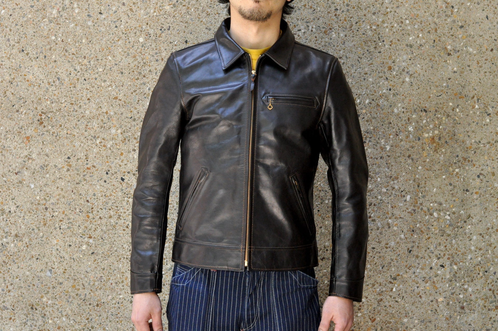 The Flat Head Horsehide 50s Single Riders Jacket (Black Tea-Cored)