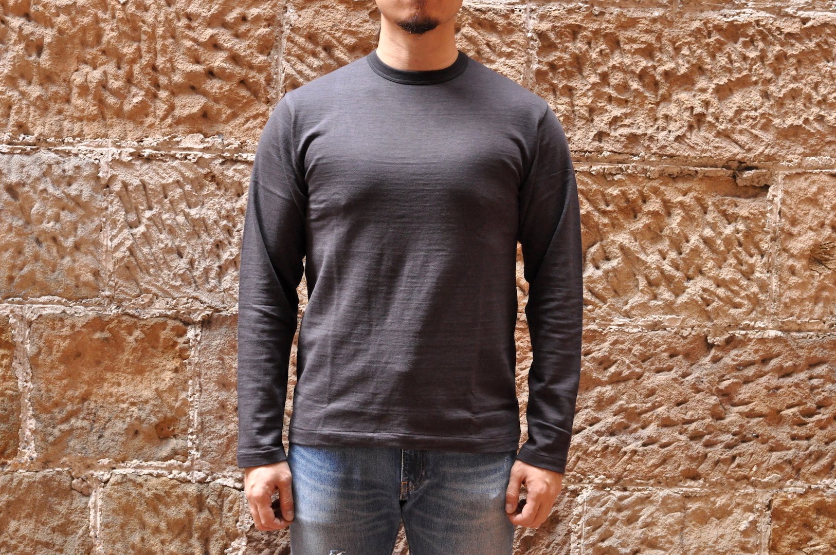 Warehouse 5.5oz "Bamboo Textured" L/S Plain Tee (Black)