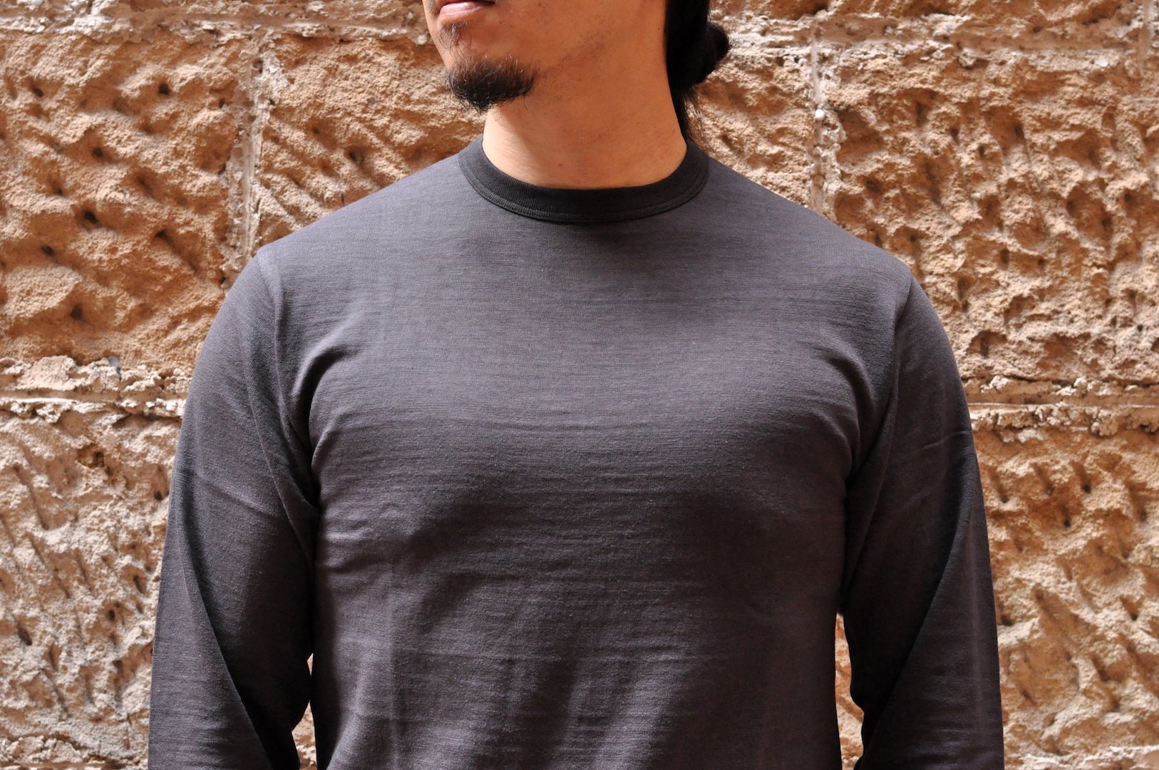 Warehouse 5.5oz "Bamboo Textured" L/S Plain Tee (Black)