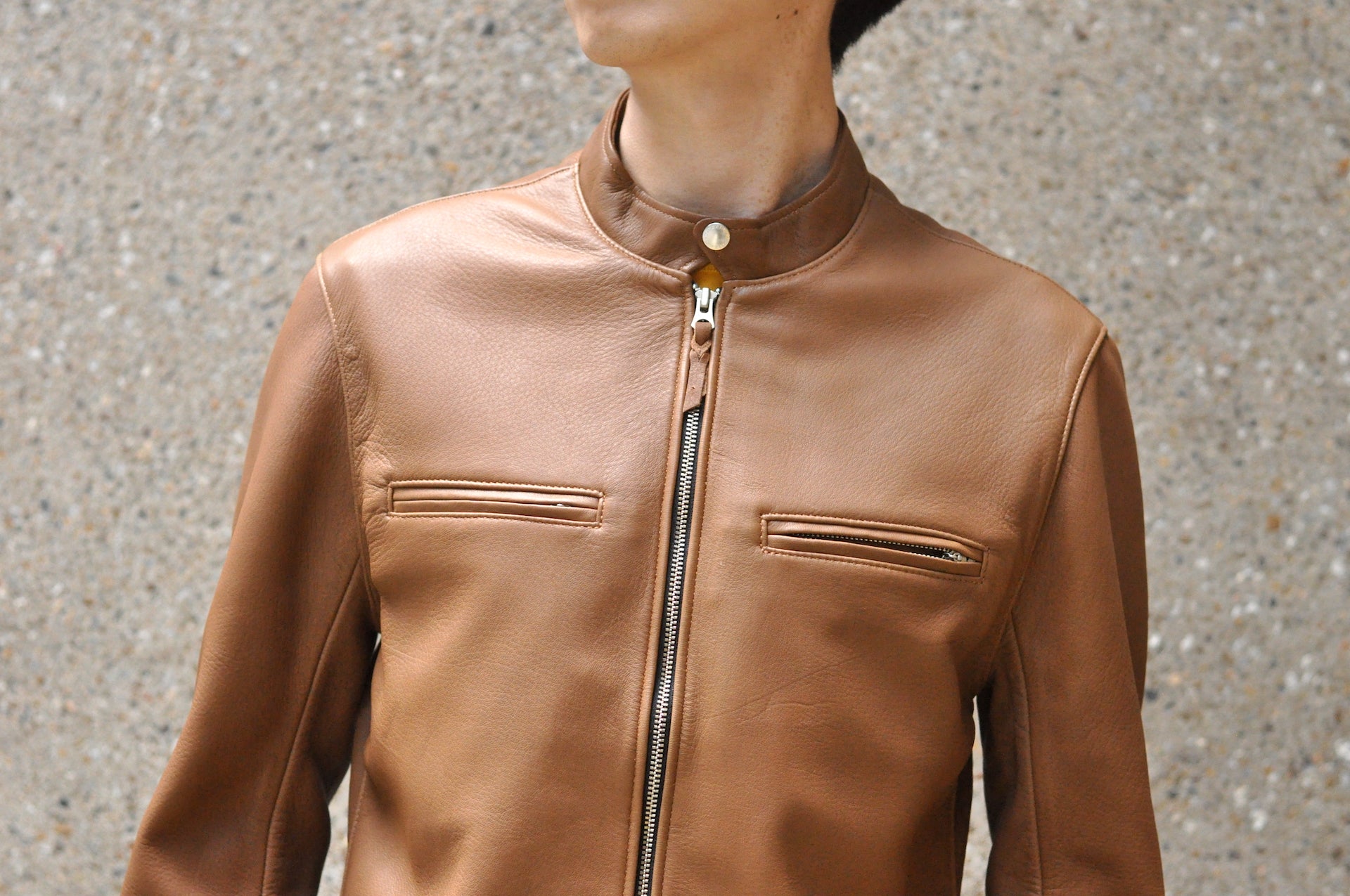 The Flat Head X CORLECTION Deerskin Stand Collar Single Riders Jacket (Brown)