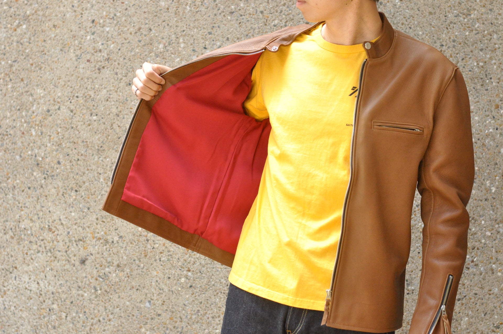 The Flat Head X CORLECTION Deerskin Stand Collar Single Riders Jacket (Brown)