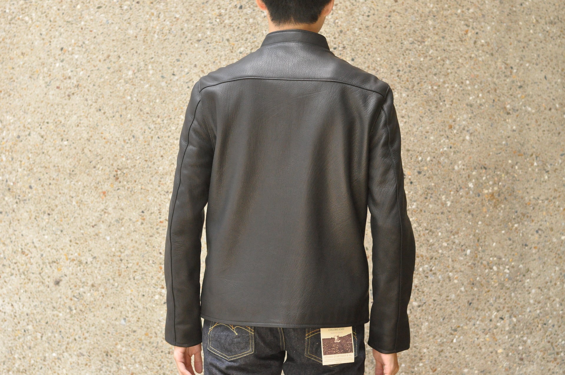 The Flat Head X CORLECTION Deerskin Stand Collar Single Riders Jacket (Black)