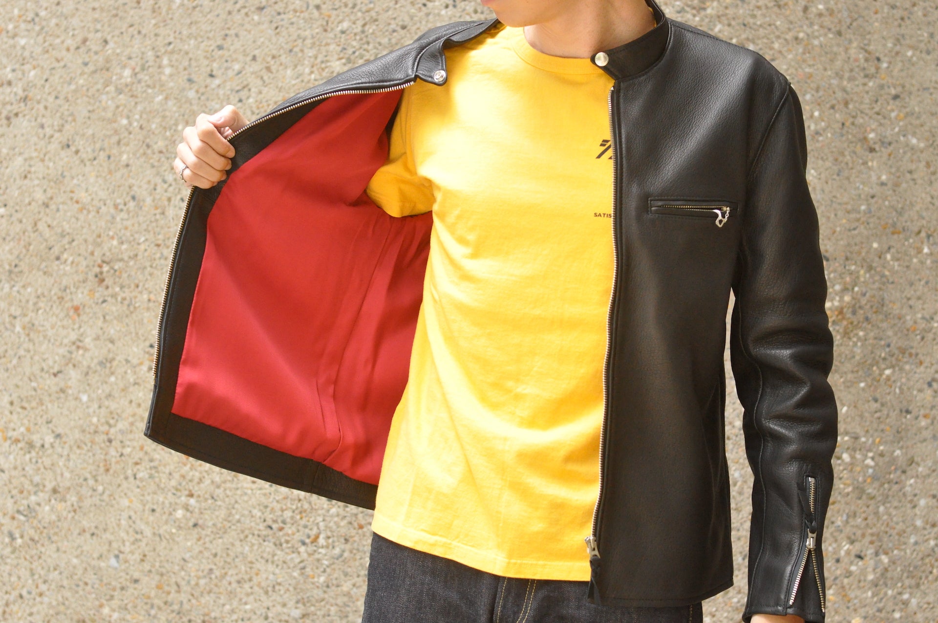 The Flat Head X CORLECTION Deerskin Stand Collar Single Riders Jacket (Black)