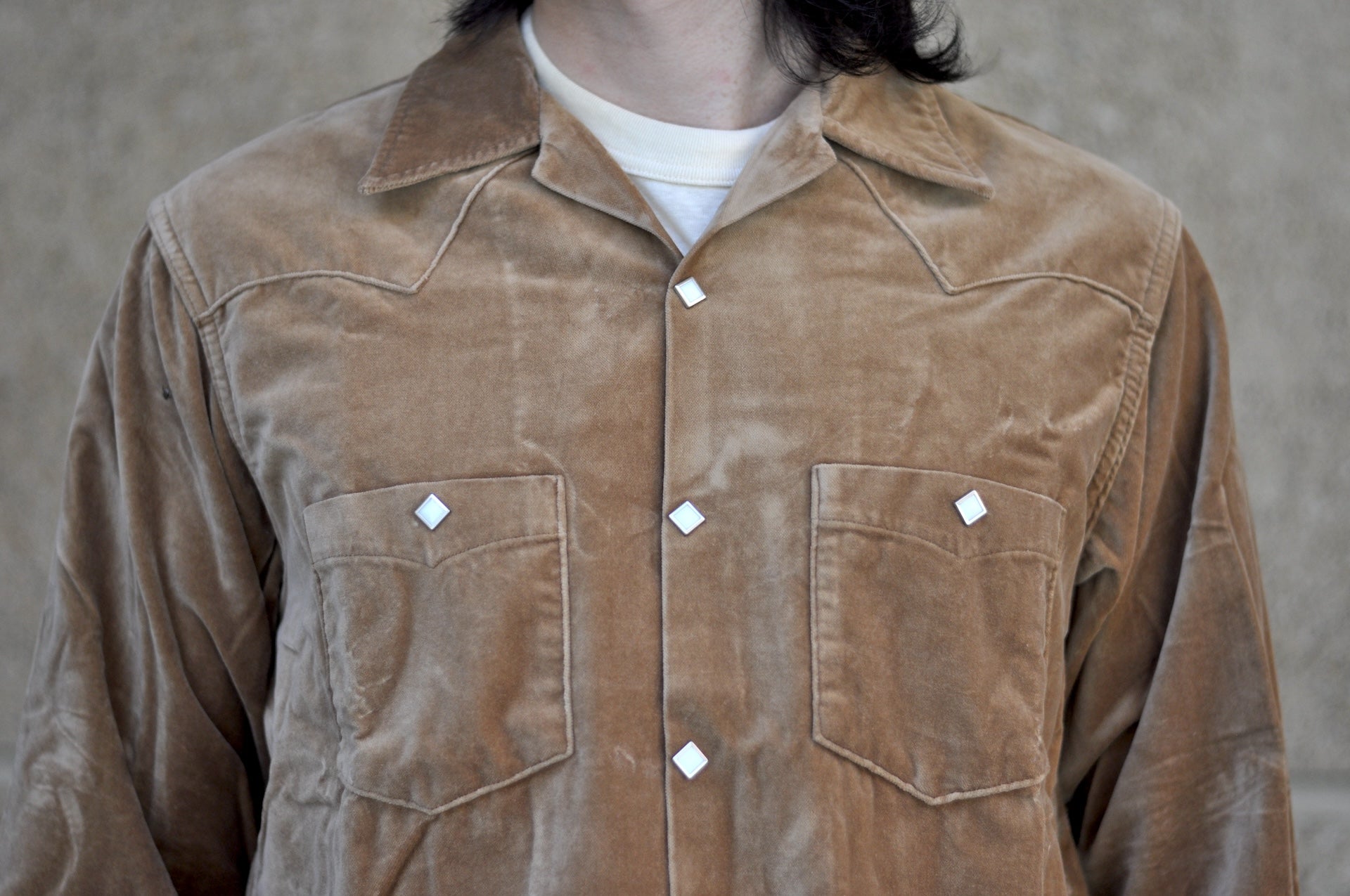 Stevenson Overall Co. Medium-weight Velveteen “UrbanLasso” Western Shirt (Sand Beige)