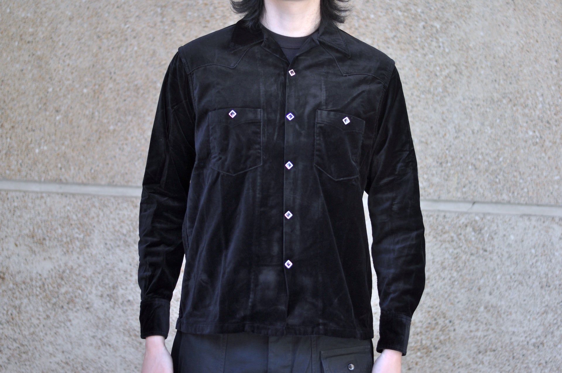 Stevenson Overall Co. Medium-weight Velveteen “UrbanLasso” Western Shirt (Solid Black)