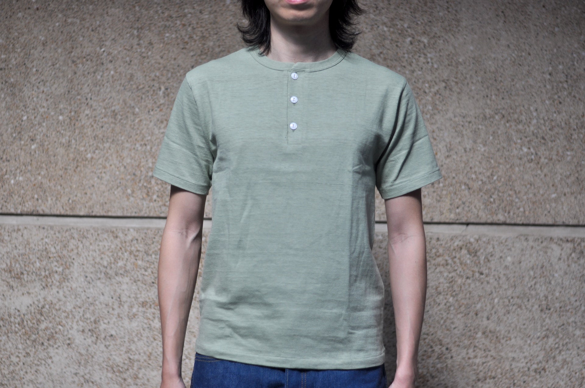 Warehouse 5.5oz "Bamboo Textured" Henley Tee (Pale Green)