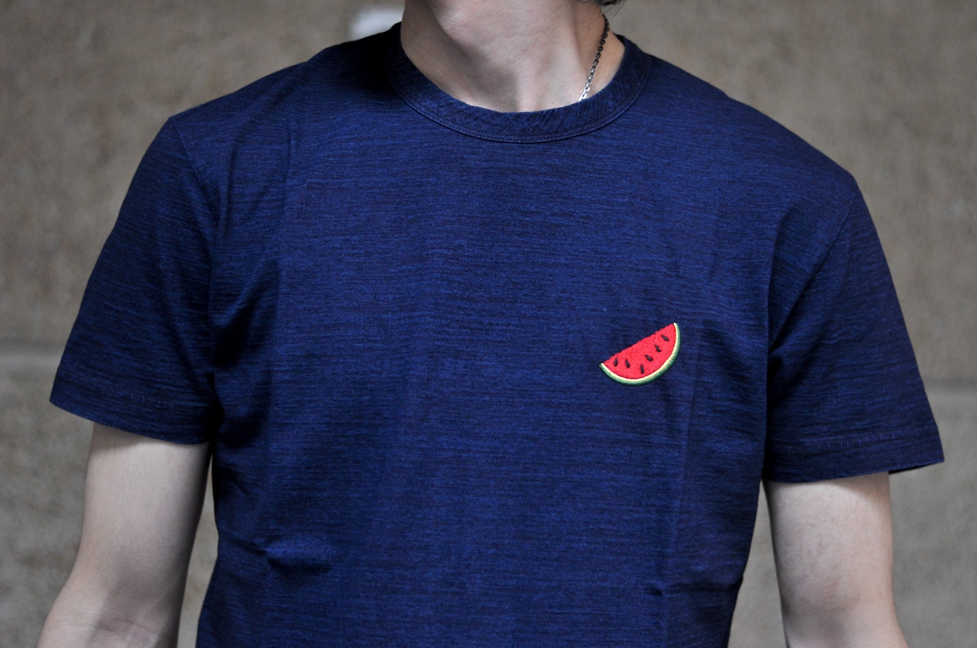 Pure Blue Japan 6.5oz Embroidered Grand Indigo Dyed Tee (Watermelon)