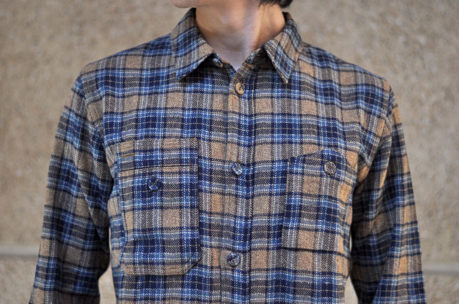 Pure Blue Japan 11oz "Cotton Tweed" Flannel Early Workshirt (Beige)