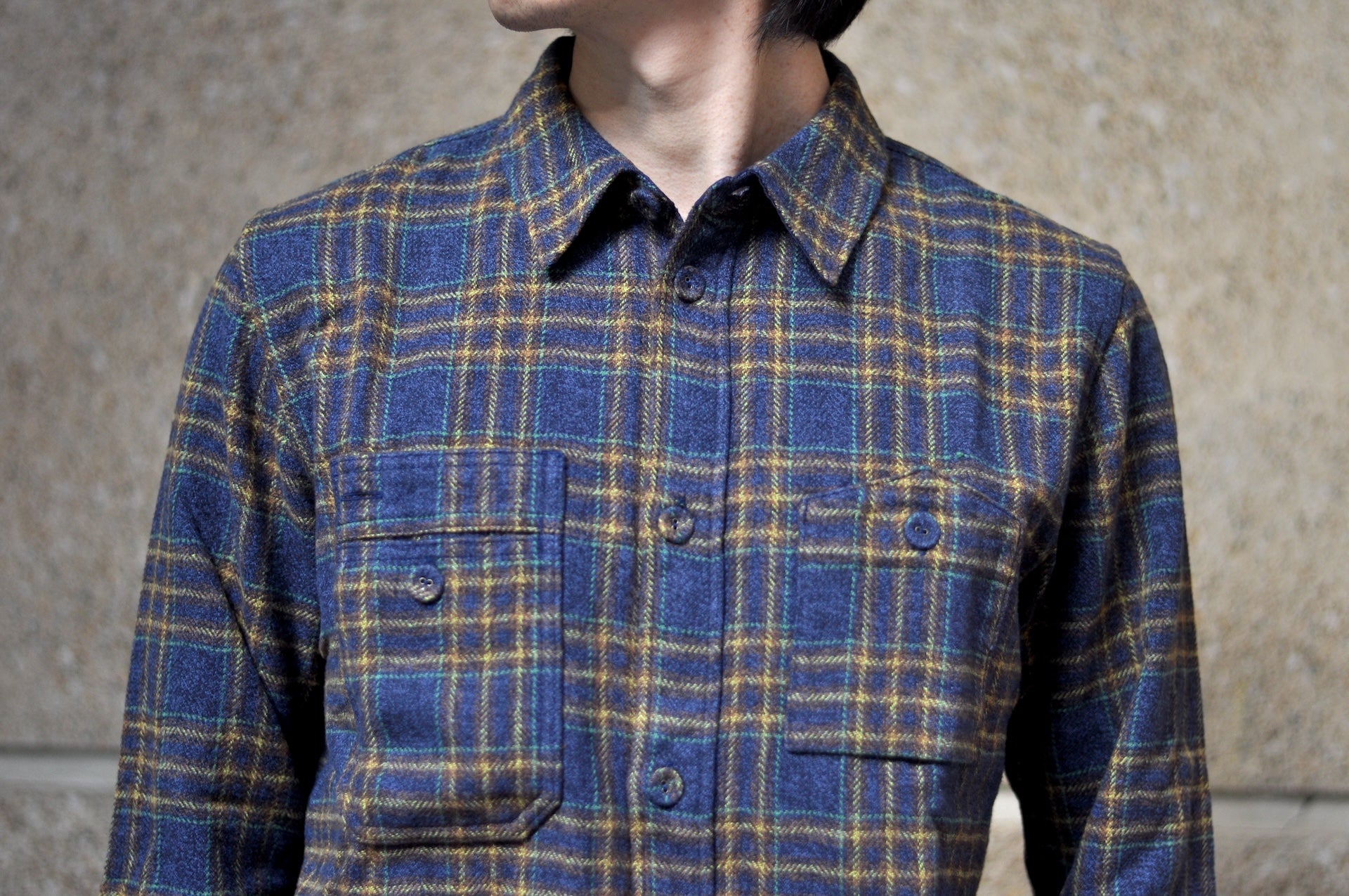 Pure Blue Japan 11oz "Cotton Tweed" Flannel Early Workshirt (Navy)