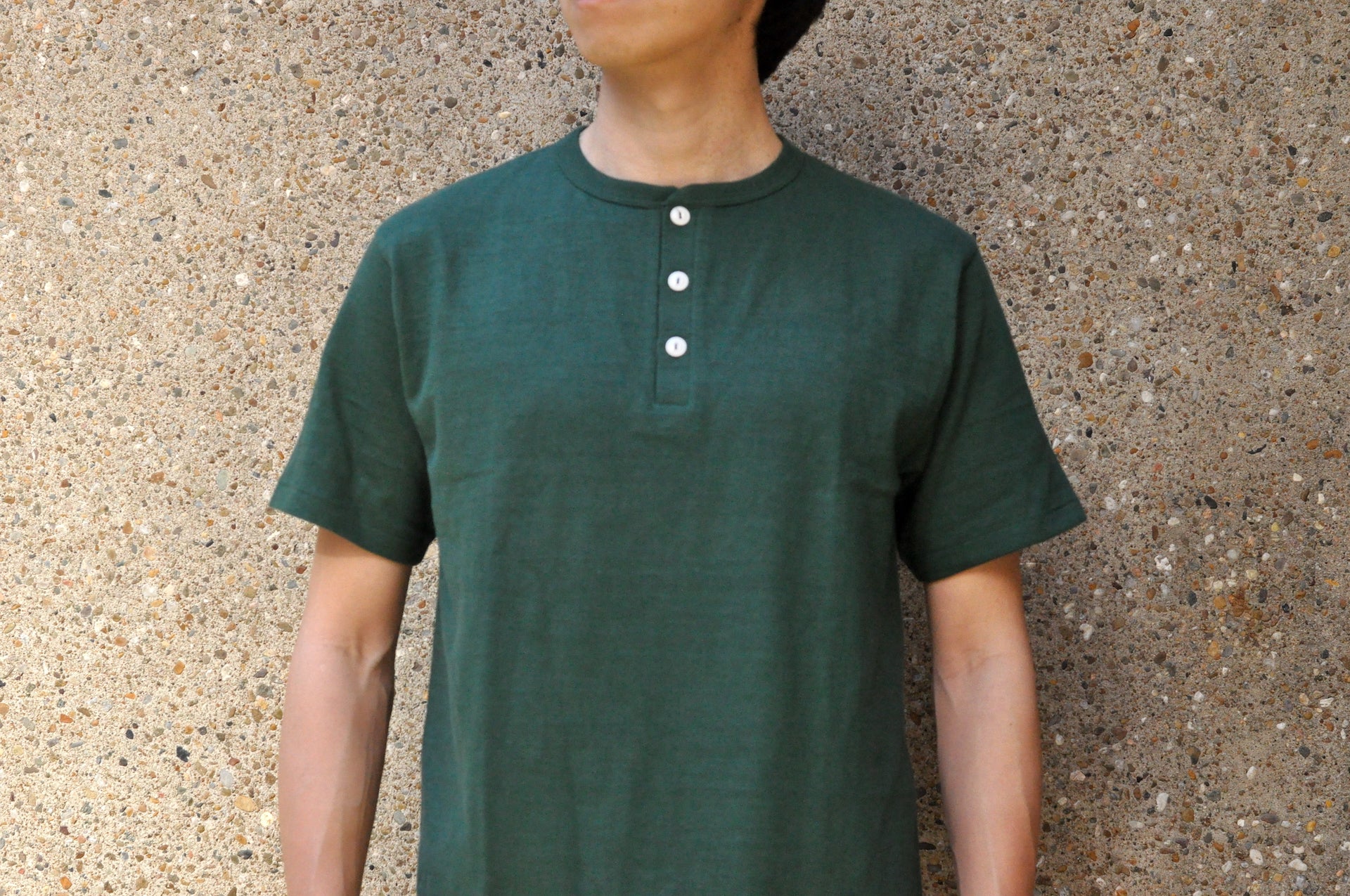 Warehouse 5.5oz "Bamboo Textured" Henley Tee (Dark Green)