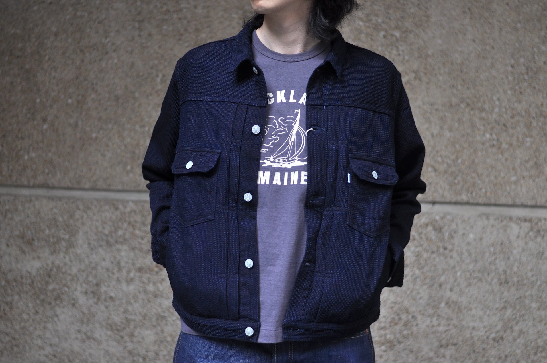 Omoto Denim 12oz Indigo Dyed "Cube Sashiko" Modified Type 2 Jacket