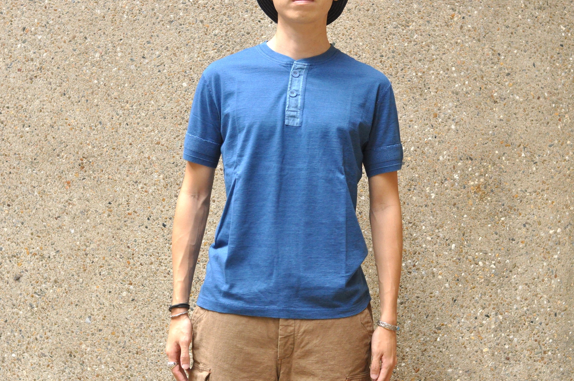 Pure Blue Japan 6.5oz "Signature" Indigo Dyed Henley Tee (Genuine Indigo)