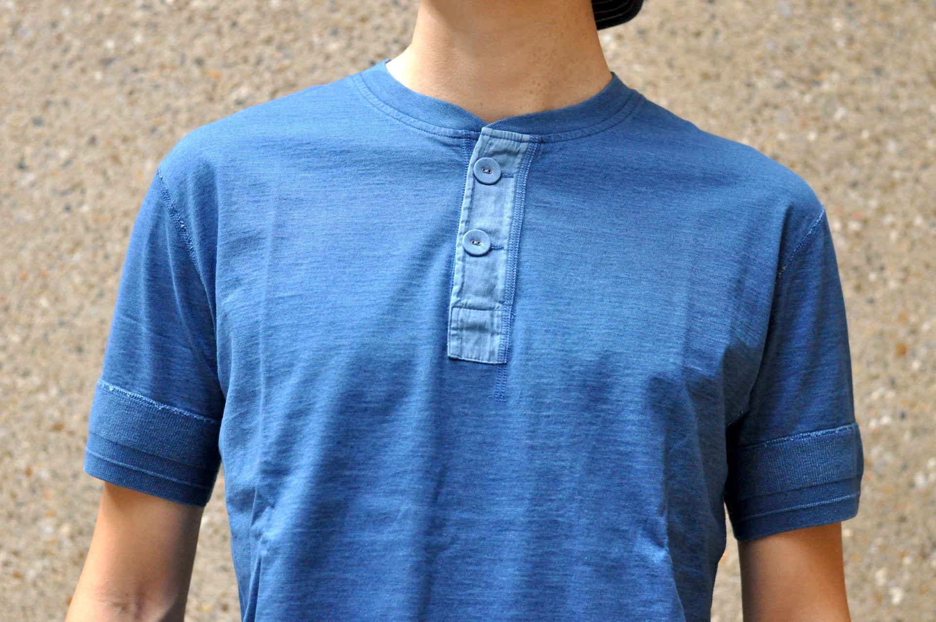 Pure Blue Japan 6.5oz "Signature" Indigo Dyed Henley Tee (Genuine Indigo)